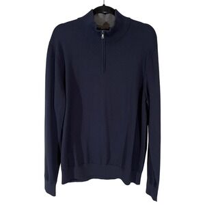 NWT Lands End Mens Navy Blue 100% Supima Cotton Quarter Zip Sweater Large 42-44